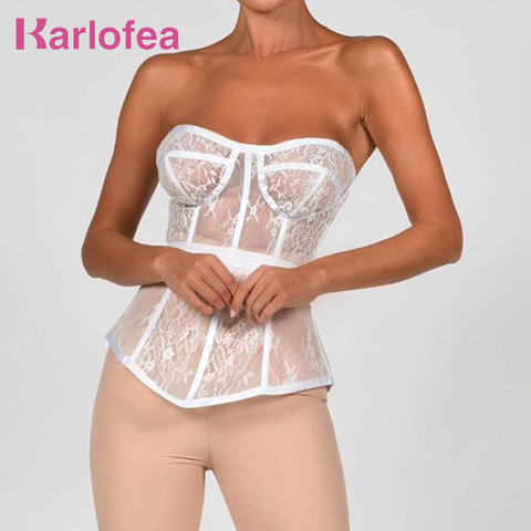 Kealofea Lady Fashion High Street Tube Tops Sexy See Through Hollow Out Lace Boned Corset Vest Top Wear Out Everyday Streetwear ► Photo 1/6