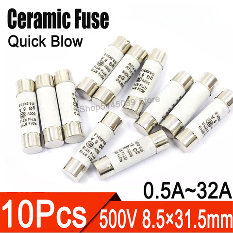 10Pcs/lot 8.5*31.5mm RO14 500V Ceramic Fuse Tube Quick Blow 500V 500MA 1A 2A 3A 4A 5A 6A 8A 10A 16A 20A 25A 32A Fuse ceramic ► Photo 1/4