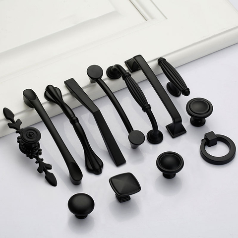 Black American Aluminium Alloy Door Handles Wardrobe Drawer Pull Kitchen Cabinet Knobs For Furniture Handle Hardware Accessories ► Photo 1/5