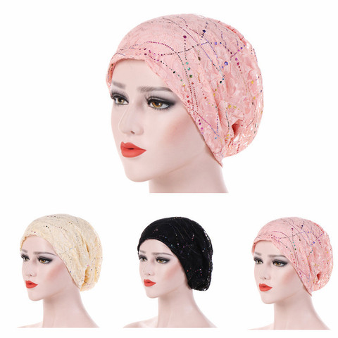 Women's Fashion New Lace Scarf Caps Muslim Cap Turban Chemo Beanie Hat Women Hair Accessories ► Photo 1/6