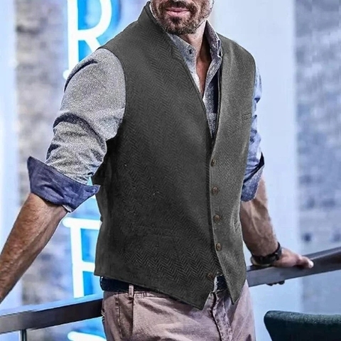 Men's Vests Grey Defacto Mens Tweed Suit Vest Jacket Steampunk Brown Black Business Waistcoat Plus Size for Man Wedding ► Photo 1/6