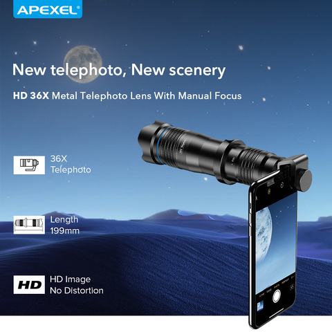 APEXEL HD 4K 36X Optical Zoom Camera Lens Telephoto Lens Mobile Telescope Phone With Tripod Remote For iPhone 8 X 11 Smartphones ► Photo 1/6