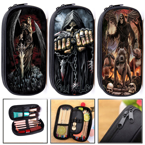 Cool Death Skull Cosmetic Cases Pencil Holder Kids Bag Boys Azrael Grim Reaper Pencil Box School Cases Children Makeup Bags ► Photo 1/6