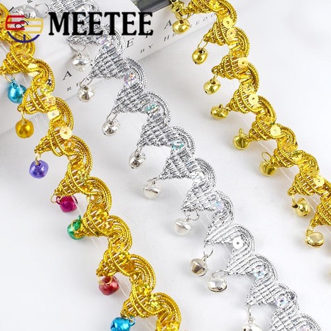 Meetee 4meters 3cm Wide Tassel Lace Braid Trim Gold Webbing Hanging Bell Material DIY Stage Perform Clothes Cosplay Accessories ► Photo 1/5