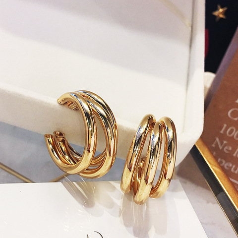 Fashion Korean Metal Elegant Hoop Earring Woman 2022 New Vintage Gold Color Geometric Statement Earrings Jewelry Brincos Gift ► Photo 1/6