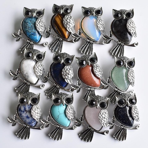 Fashion Vintage copper Plated Owl cute natural tiger eye stone onyx opal pendants for jewelry making wholesale 12pcs/lot free ► Photo 1/6