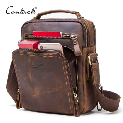 CONTACT'S Crazy Horse Leather Men's Shoulder Bag Vintage Messenger Bags Men Bolsos Male Crossbody Bags Man's Handbag Sling Bag ► Photo 1/6