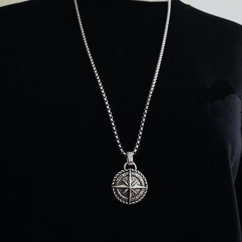 Classic Viking Vintage Compass Pendant Necklace Men Stainless Steel Link Box Chain Pendant Necklace For Men Jewelry Gift ► Photo 1/6