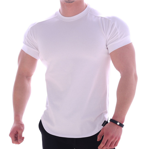 Men Summer T Shirts High Elastic Slim Fit Tshirt Men Quick-drying Curved Hem Mens T-Shirts Solid Color 3XL ► Photo 1/6