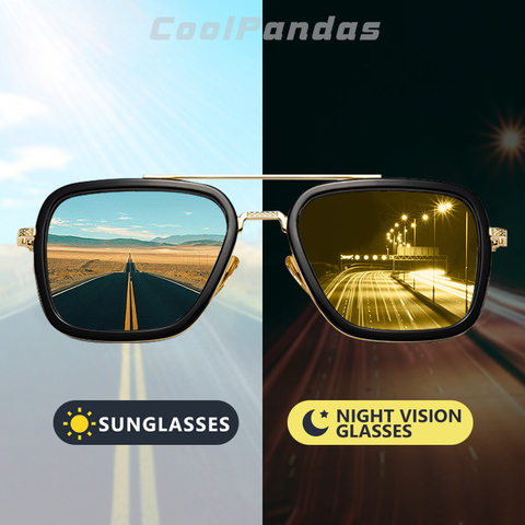 Square Vintage Designer Steam Punk Tony Stark Photochromic Sunglasses Polarized Men Yellow Lens Driving Glasses Oculos De Sol ► Photo 1/6