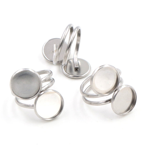 12mm 5pcs/Lot No Fade Stainless Steel Adjustable Ring Settings Blank/Base,Fit 12mm Glass Cabochons,Buttons;Ring Bezels-K2-15 ► Photo 1/3