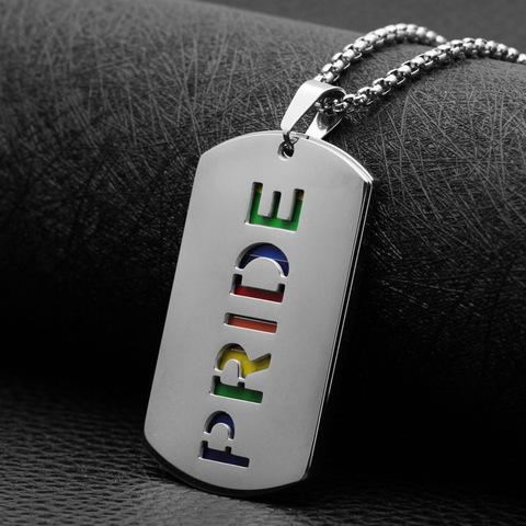 Rainbow Gay Pride Necklace Woman Lesbian Long Chain LGBT Stainless Steel Dog Tag Necklace Jewelry Collar Pendant for Women Gift ► Photo 1/5