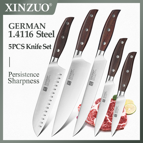 XINZUO Brand High Quality 3.5+5+7+8+8 inch Paring Utility Santuko Cleaver Chef Knives German Stainless Steel Kitchen Knife Sets ► Photo 1/6