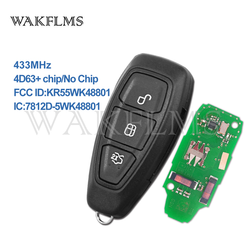 3btn smart full Remote car Key 433MHz fob for Ford Kuga Focus C-Max Mondeo Kuga Fiesta B-max S-max Galaxy 2007-2015 KR55WK48801 ► Photo 1/4