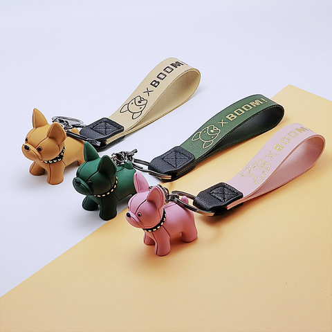 Fashion Punk French Bulldog Keychains PU Leather Dog Keychain For Women Bag  Pendant Jewelry Trinket Men's Car Key Chain Key Ring - AliExpress