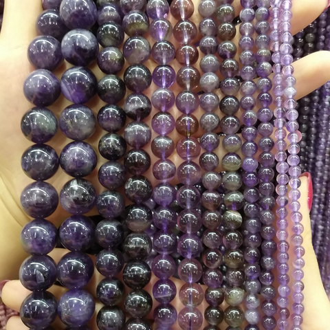 Natural stone beads Amethysts Stone 4/6/8/10/12mm Round Ball loose beads for Jewelry Making Necklace DIY Bracelets Accessories ► Photo 1/4