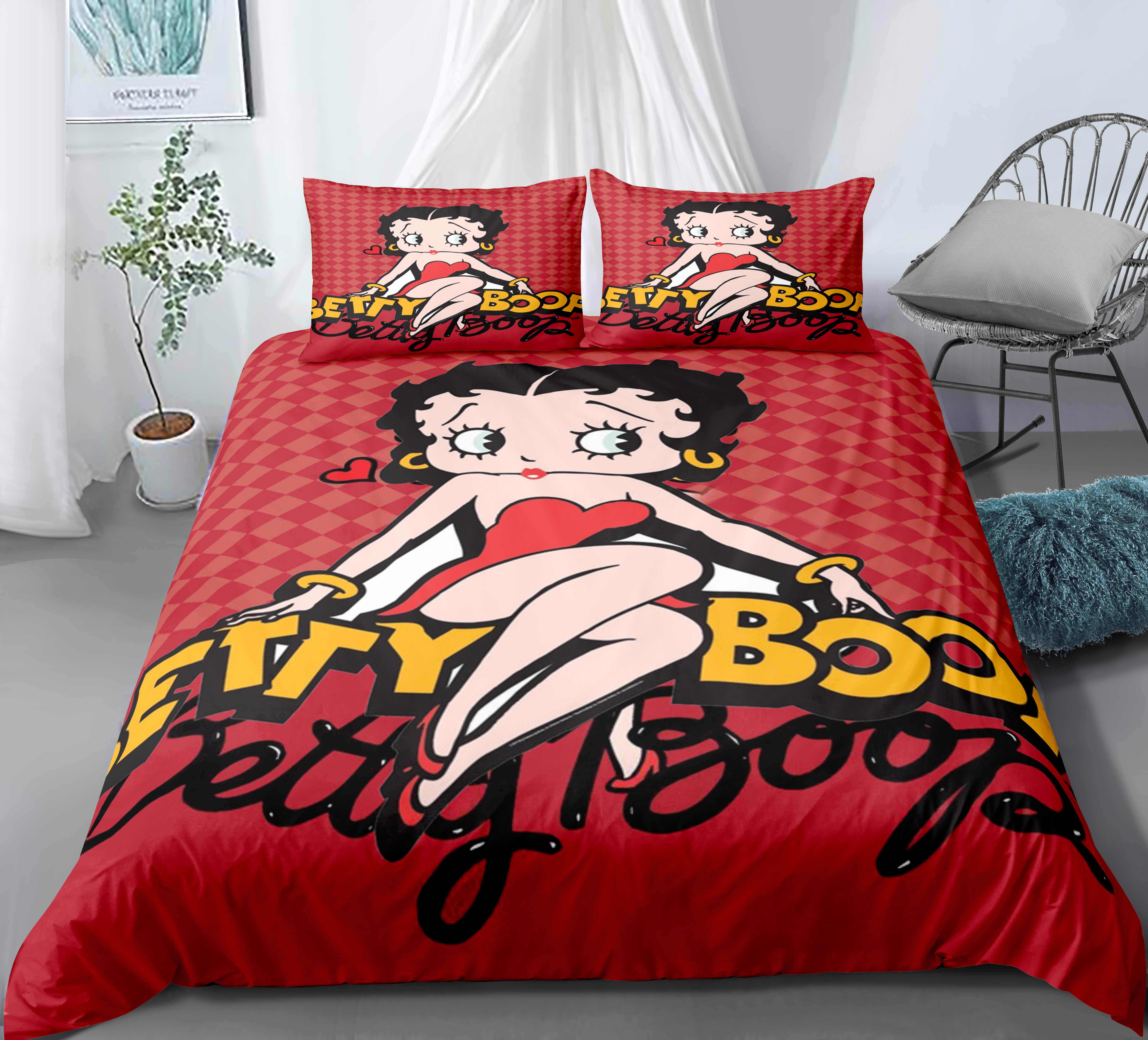 SINGLE BED DUVET COVER SET BETTY BOOP LIPS PICTURE PERFECT ORANGE PINK GIRLS 