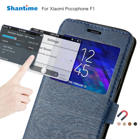 Pu Leather Phone Bag Case For Xiaomi Pocophone F1 Case For Xiaomi Poco F1 View Window Book Case Soft Tpu Silicone Back Cover ► Photo 1/6