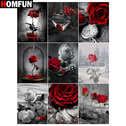 HOMFUN 5d Diamond Painting Full Square/Round ‘Rose black and white