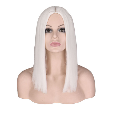 QQXCAIW Short Bob Wig Straight 14 Inch White Cosplay Party Costume High Temperature Fiber Synthetic Hair Wigs ► Photo 1/6