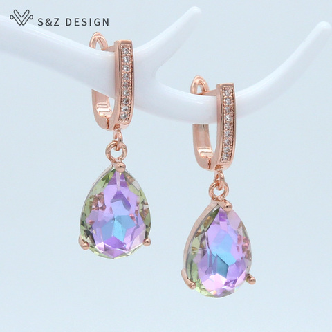 S&Z DESIGN Korean Fashion Luxury Water Drop Crystal 585 Rose Gold Dangle Earrings For Women Wedding Engagement Elegant Jewelry ► Photo 1/6