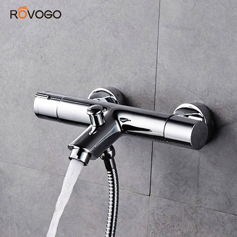 ROVOGO Bathtub Faucet Thermostatic Bathroom Mixer Tap With Hand Shower Bath Faucets Set Brass Chrome ► Photo 1/2