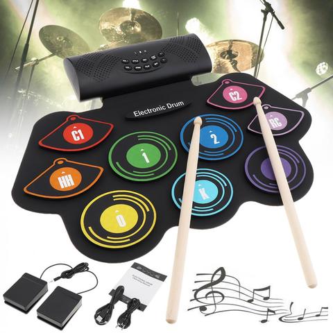 9 Pads Electronic Roll up Silicone Drum Double Speakers Stereo Electric Drum Kit Support USB MIDI with Drumsticks Sustain Pedal ► Photo 1/6