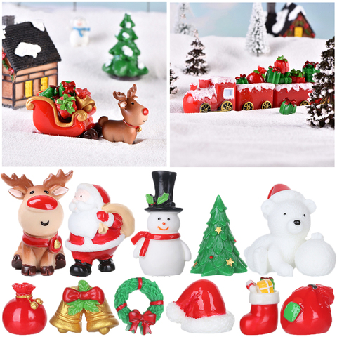 Micro Landscape Christmas Figurines Santa Claus Xmas Tree Miniature Snowman 