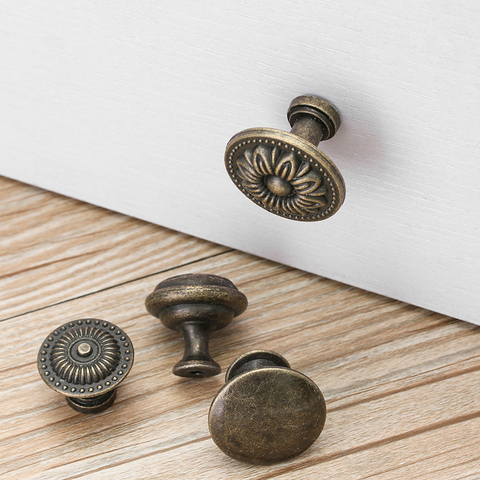 2 Pcs Antique Pull Handles Round Shape Cabinet Pulls Retro Drawer Knob Wardrobe Pulls Door Furniture Handle Hardware Fittings ► Photo 1/6