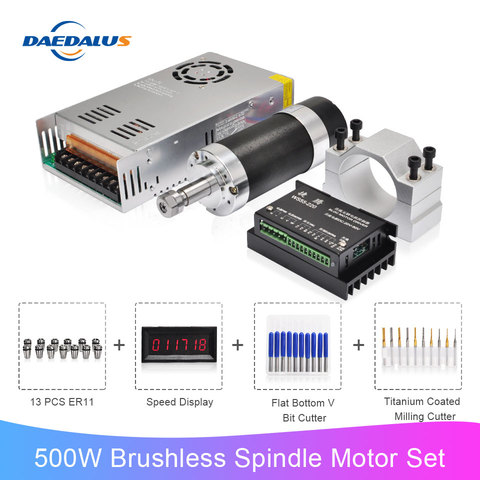 Daedalus CNC Spindle 500W Brushless Spindle Motor Power Supply Stepper Motor Driver 55MM Clamp Bracket ER11 Collet Chuck ► Photo 1/6