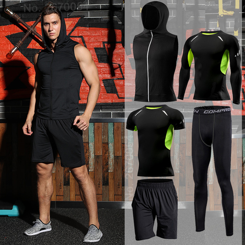 Gym Tight Running Set for Men's Sport Suit Outdoor Jogging Sports Clothing Men Fitness Sportswear Dry Fit Training Tracksuit MMA ► Photo 1/6