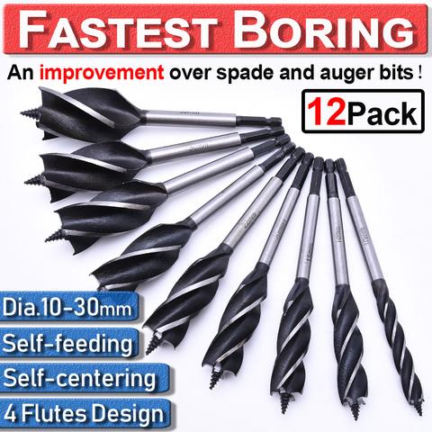 12Pcs SPEED Fast Cut Spade Bits Auger Wood Drill Bits Holesaw Joiner Carpenter Self-feed Boring 10-35mm Wood Cut Auger Bits D30 ► Photo 1/6