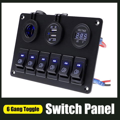 6 Buttons LED Rocker Switch Panel Circuit Breakers For Auto Boat Marine Boat Waterproof Rocker Switch Control Panel 12/24V ► Photo 1/6