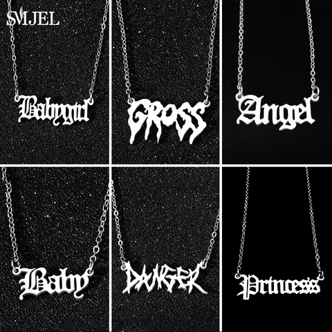 Hip Hop Art Letter Gross Pendant Necklace Women Men Gothic Punk Girls Street Stainless Steel Harajuku Necklaces Danger Gifts ► Photo 1/6