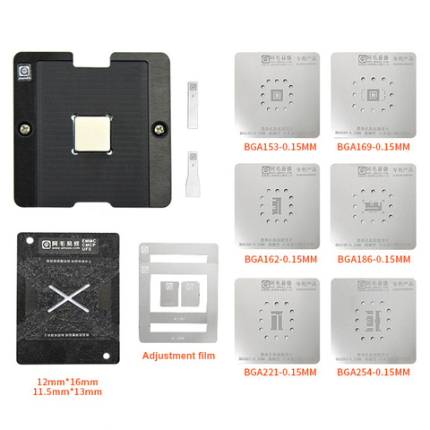 Universal EMMC EMCP UFS Reballing Jig Platform With BGA153 BGA162 BGA169 BGA186 BGA221 BGA254 BGA Reballing Stencil Kit 0.15MM ► Photo 1/6