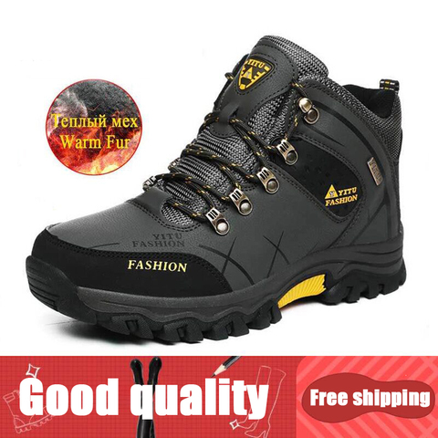 Winter Snow Boots For Men Outdoor Hiking Boots Waterproof Leather Winter Boots Plush Warm Men's Boots Walking Shoes Plus Size ► Photo 1/6