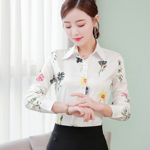 Spring 2022 Ladies Print Tops Long Sleeve Chiffon Blouse Plus Size Korean Casual Women Streetwear Shirts Elegant Office Shirt ► Photo 1/4