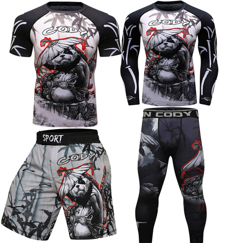 Men Comppress T shirt+Pants MMA Rashguard Boxing Mens Muay Thai Kickboxing Shorts Fitness Sport suits Jiu Jitsu Jerseys Suits ► Photo 1/6