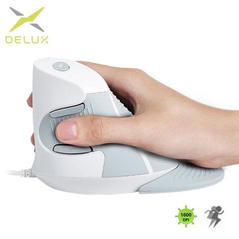 Delux M618BU White Wired Ergonomic Vertical Mouse 1600 DPI 6 Buttons Optical Right Hand Mice with Wrist mat For PC Lapt ► Photo 1/6