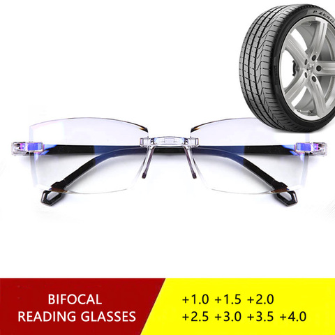 Rimless Bifocal Reading Glasses Men Women Anti Blue Light Presbyopic Glasses Diopter +150 250 TR90 Unbreakable ► Photo 1/6