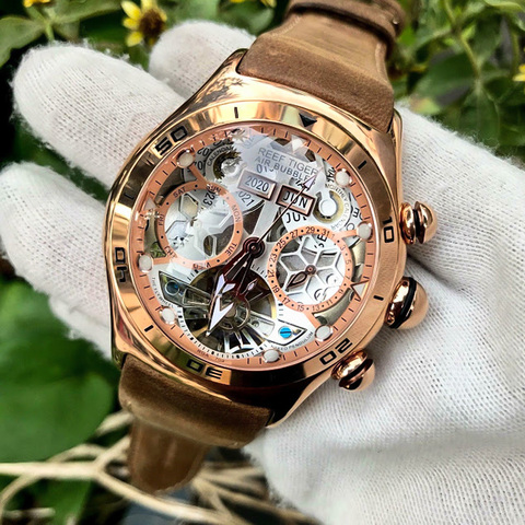 Reef Tiger/RT Sport Watch For Men Skeleton Luminous Watch Year Month Date Day Rose Gold Automatic Watches RGA703 ► Photo 1/6