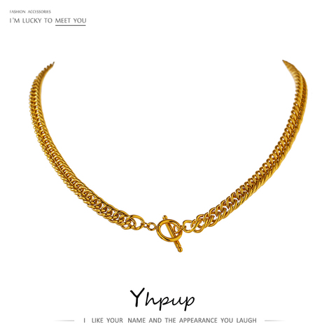 Yhpup Minimalist Chain Stainless Steel Geometric Necklace Collane Donna Statement Gold Color Choker Metal Necklace for Women ► Photo 1/6