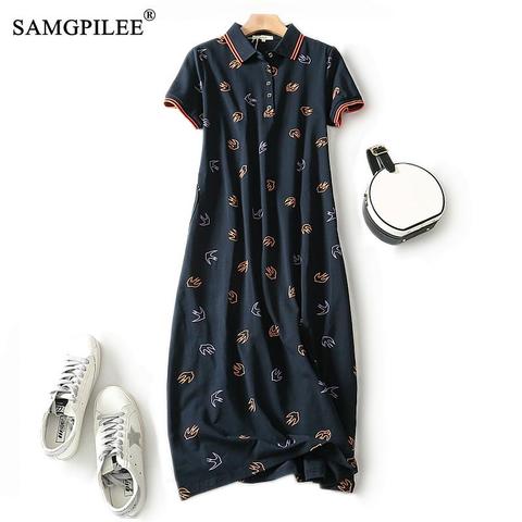 Maxi Dresses For Women Plus Size Dress Print Polo Vestido Casual Straight Female Pockets Cotton Elegant Summer Clothes For Women ► Photo 1/6