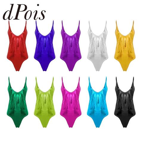 Women Sexy Bodysuit One Piece Swimsuit Thong Sleeveless Patent Leather Leotard Skinny Deep U Back Monokini Womens Girls Bodysuit ► Photo 1/6