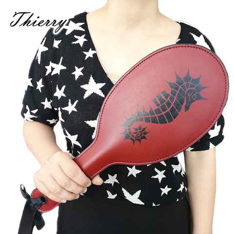 Thierry double layer PU leather Seahorse pattern paddle Spanking  Hand Pat SM toys whip flogger Slave bondage Adult Sex Toys ► Photo 1/6