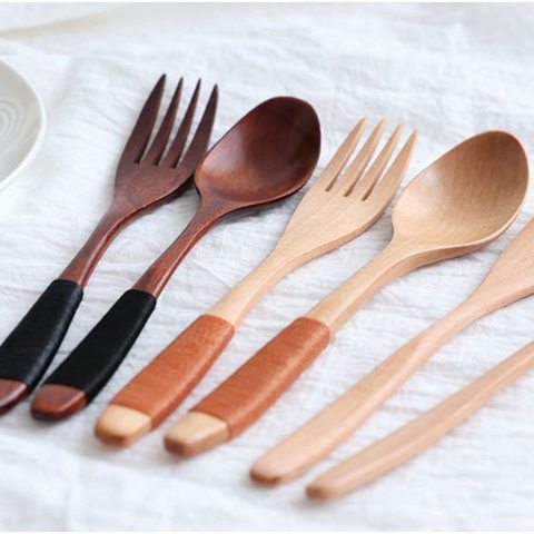 Natural Wooden Spoon & Fork Dinner Kit Rice Soups Utensil Cereal Handmade Home Tableware Dinnerware Cutlery For Kicthen ► Photo 1/6