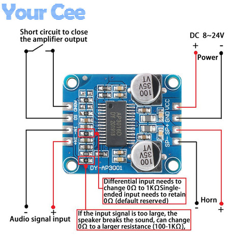 Digital Power Amplifier Board Module Class D 10W/20W/30W DC High Power Mono 12V 24V PWM Modulation DY-AP3001 ► Photo 1/6