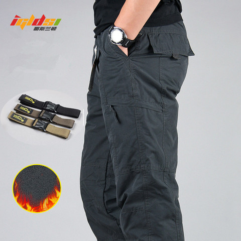 Men's Waterproof Winter Cargo Pants Fleece Thick Warm Pants Double Layer Multi Pocket Casual Military Baggy Tactical Trousers ► Photo 1/6