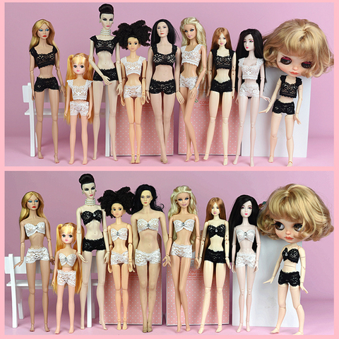 1Set Soft Lace Underwear Bra & Briefs For Barbie Doll Knickers For Blythe 1/6 BJD Dolls Top & Underpant For Barbie Dollhouse ► Photo 1/6