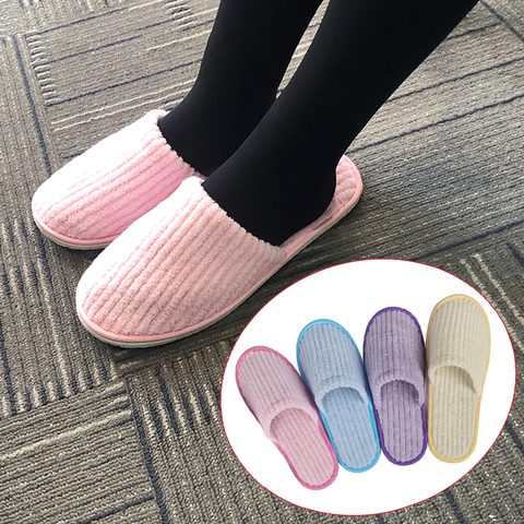 Home Guest Slippers Velvet Disposable Slippers Non-slip Hotel Supplies Portable Women's Slippers Guest Indoor Men Slippers Hot ► Photo 1/6